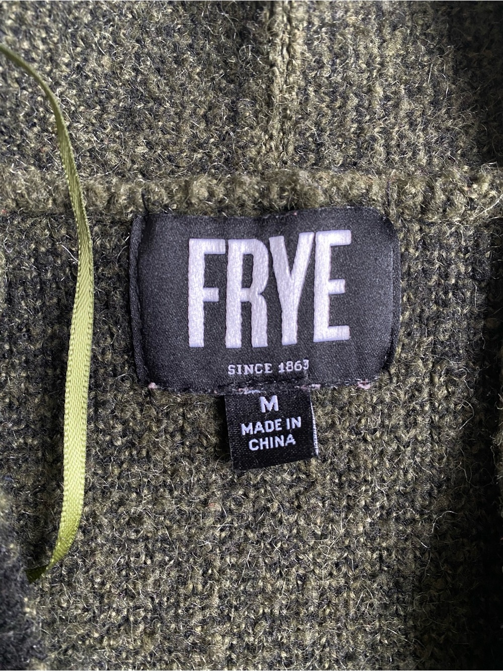 Frye Olive Green Aztec Southwestern Fuzzy Knit Open Front Cardigan Sweater M - Picture 5 of 7
